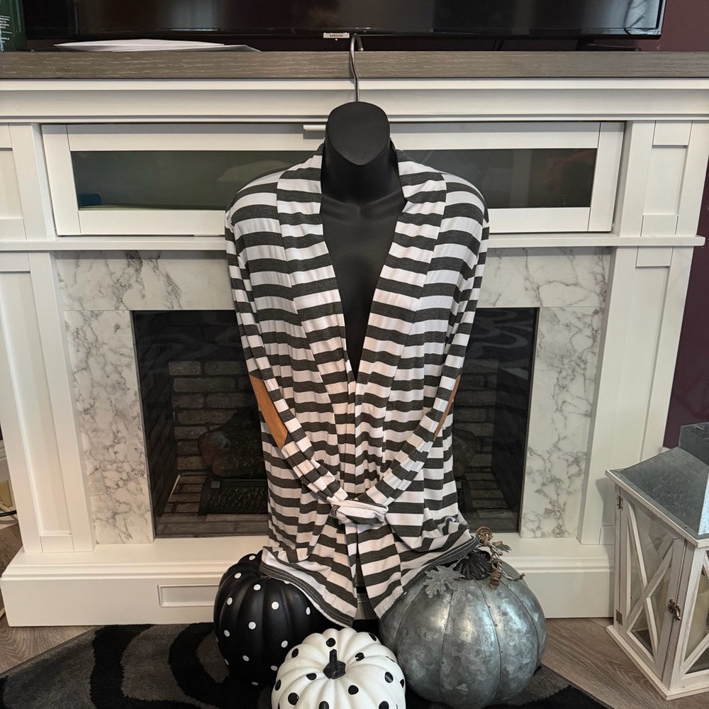 Black and White Striped Cardigan